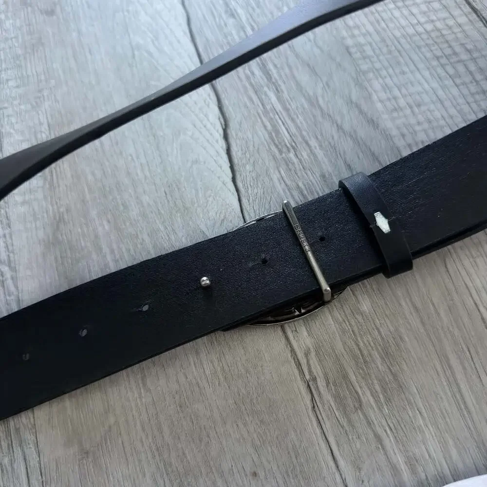 Unisex Leather Belt with French Lily Fleur de Lys Buckle